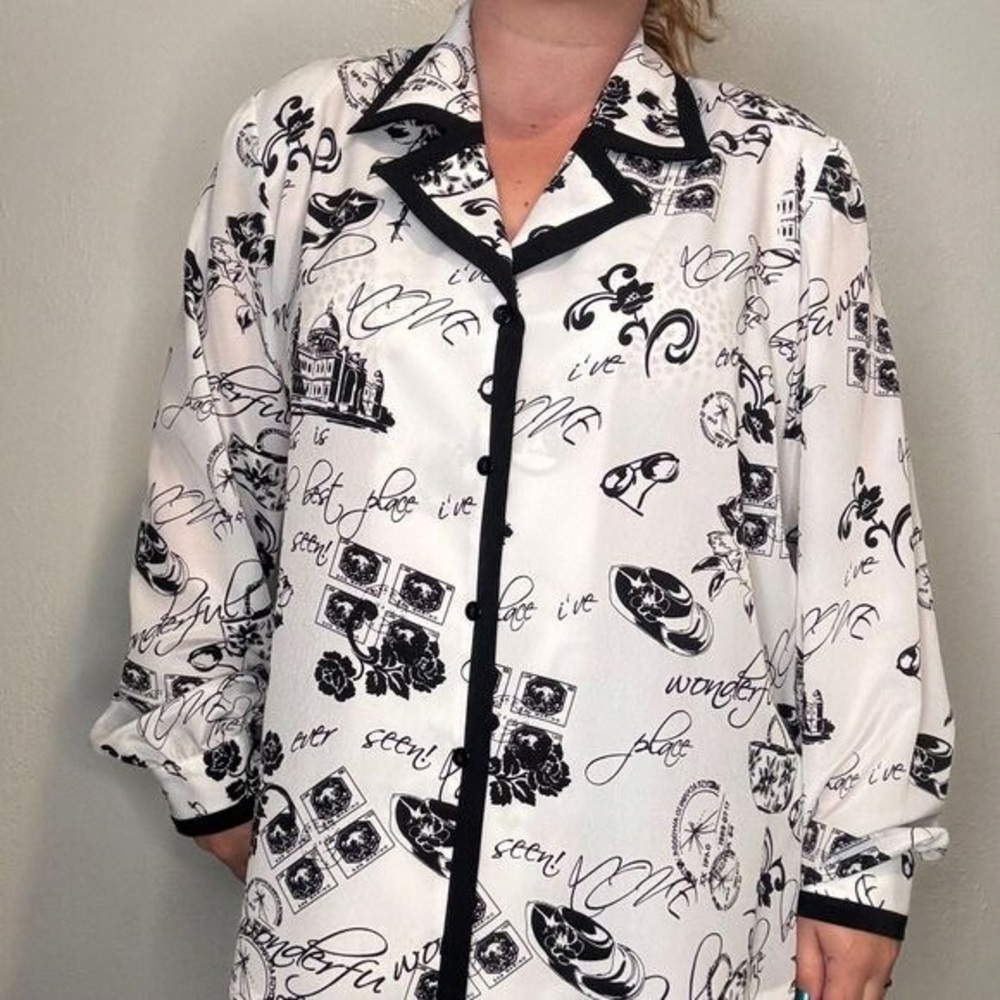 Women's Black and White Printed Sleep Shirt